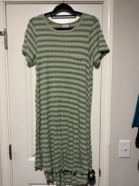 LuLaRoe Green & White Striped Midi Dress